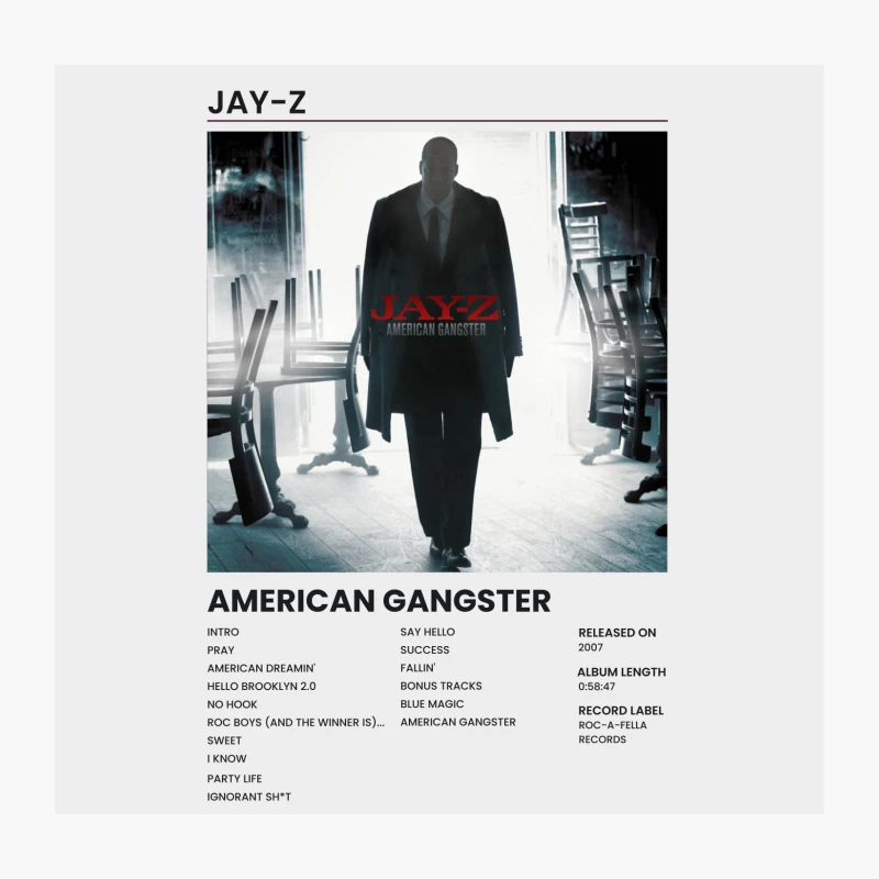 Jay-Z's American Gangster Album Cover and Tracklist Throw Pillow