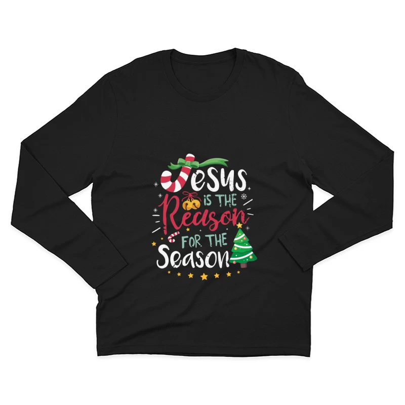 Message de Noël avec Jésus, bonbons et arbre Homme Manches Longues T-Shirt