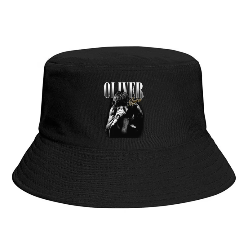 Dramatic Black and White Metal Vocalist Performance Bucket Hat