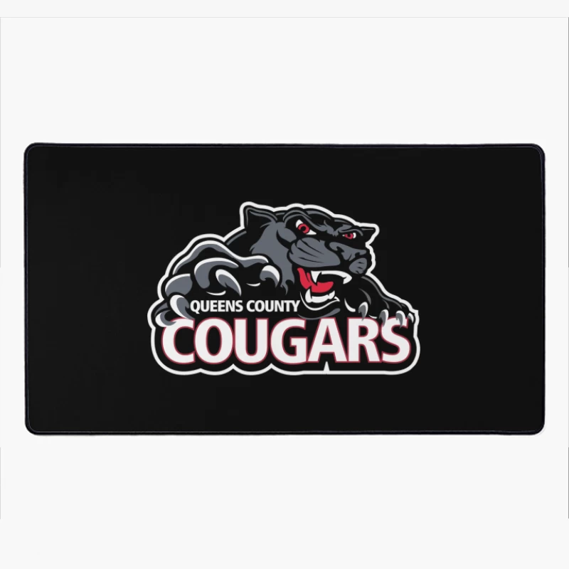 Queens County Cougars Sports Team Logo with Black Cougar Mascot Desk Mat