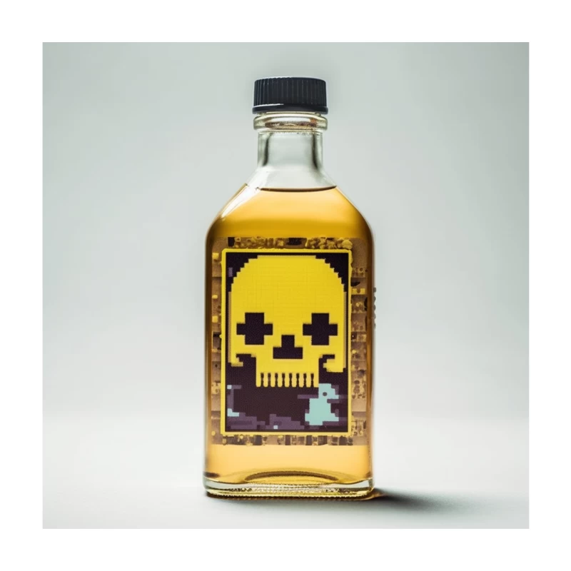 Pixel Art Skull Liquor Bottle with Retro Gaming Design Throw Pillow