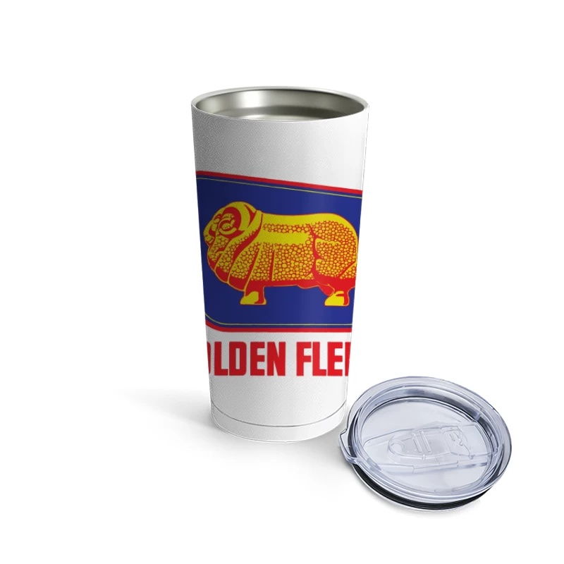 Vintage Golden Fleece Logo with Geometric Sheep Design Travel Mug