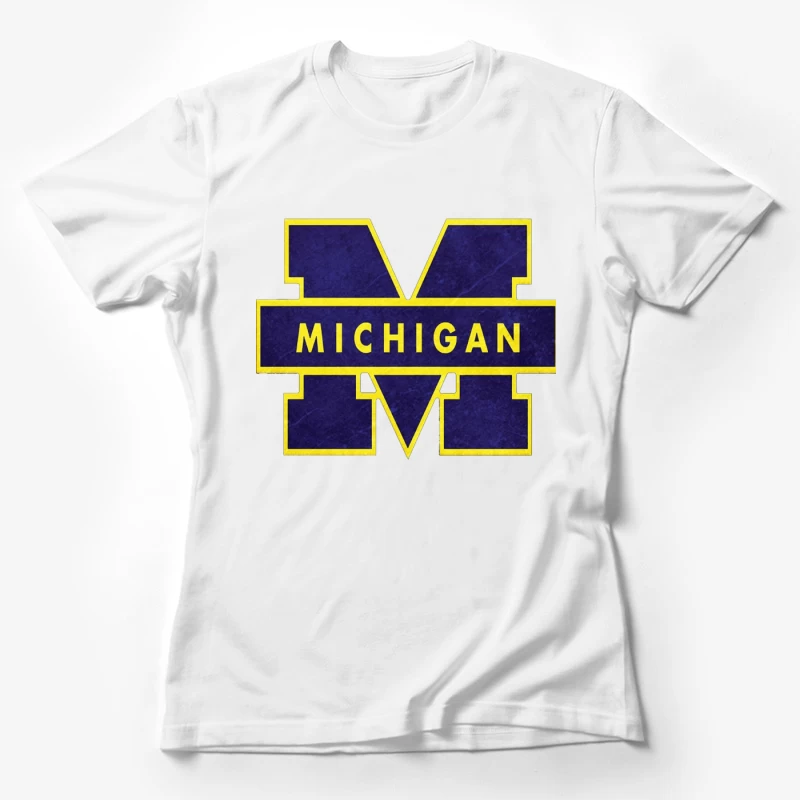 University of Michigan Athletic Block M Logo in Navy and Yellow Female T-Shirt