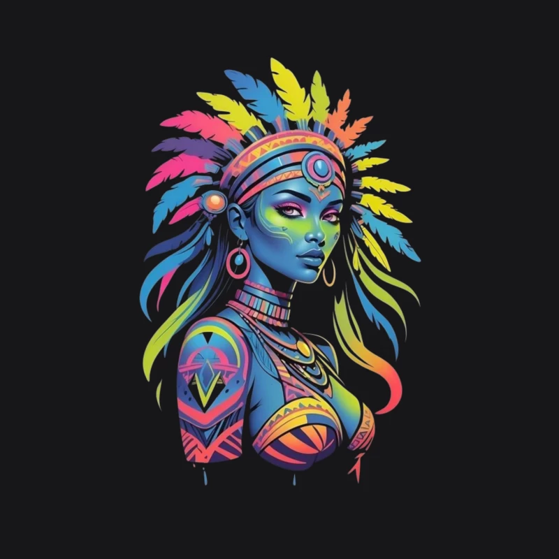 Colorful Tribal Portrait with Headdress Male Pullover Hoodie