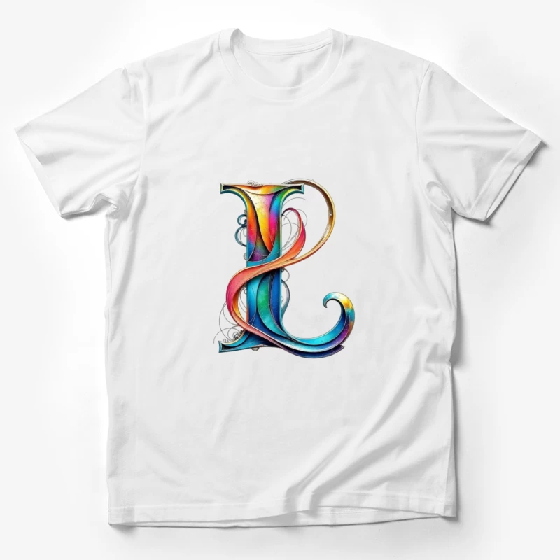 Ornate Rainbow Letter P with Decorative Swirls Male T-Shirt