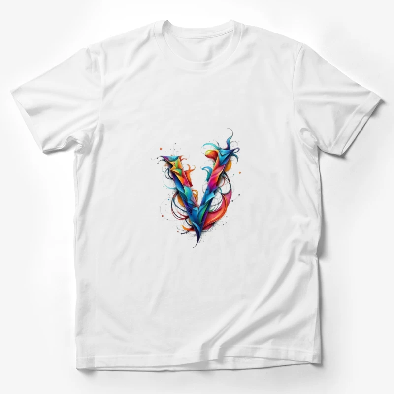 Vibrant Abstract Watercolor Letter V Design Male T-Shirt