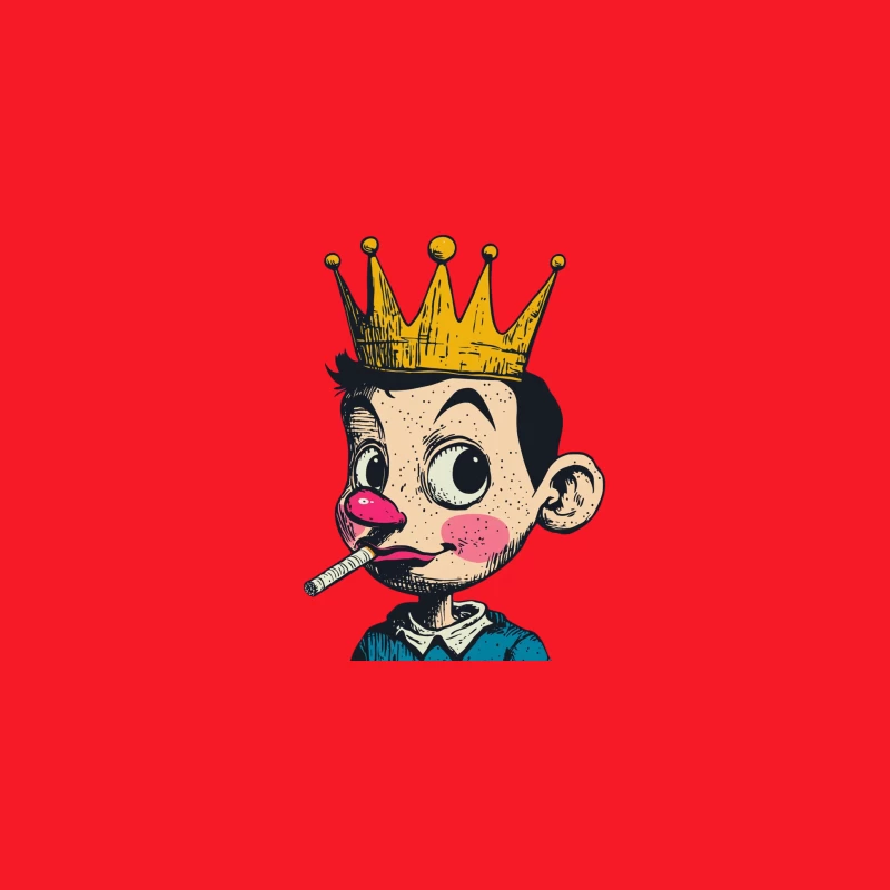 Urban Pop Art Cartoon Character with Crown and Cigarette Bucket Hat