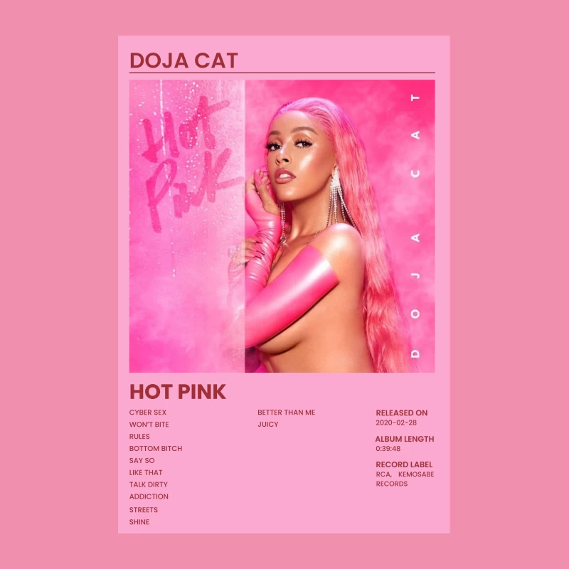 Hot Pink: Vibrant Pop Album Cover with Pink Theme Female T-Shirt