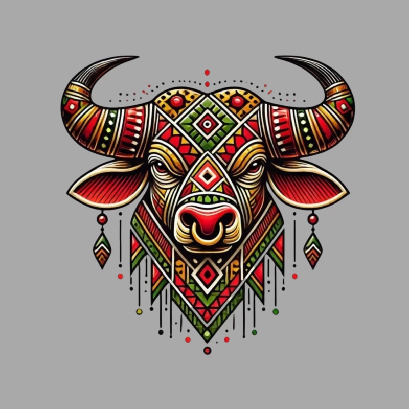Decorative Bull Artwork Male Pullover Hoodie