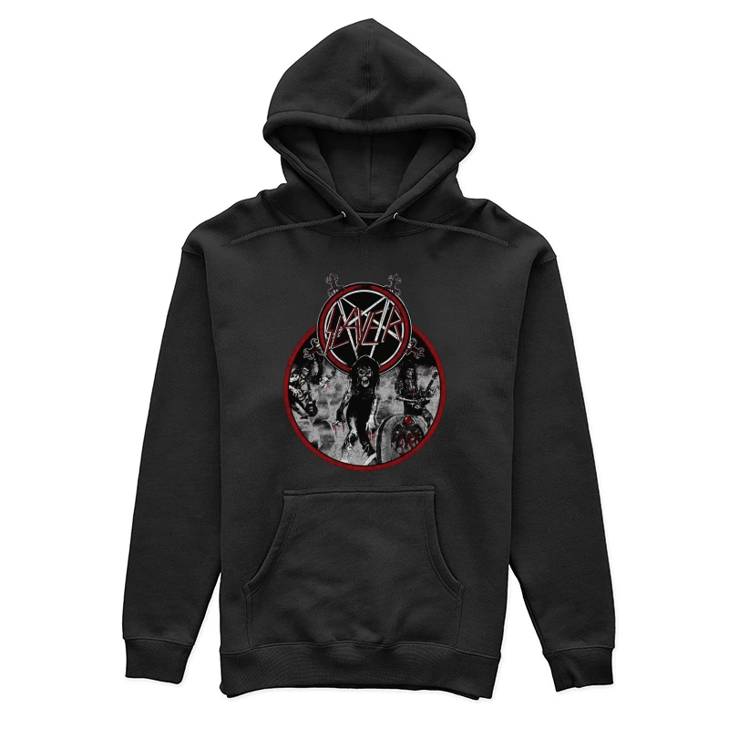 Slayer Heavy Metal Band Logo with Dark Horror-Themed Artwork Female Pullover Hoodie