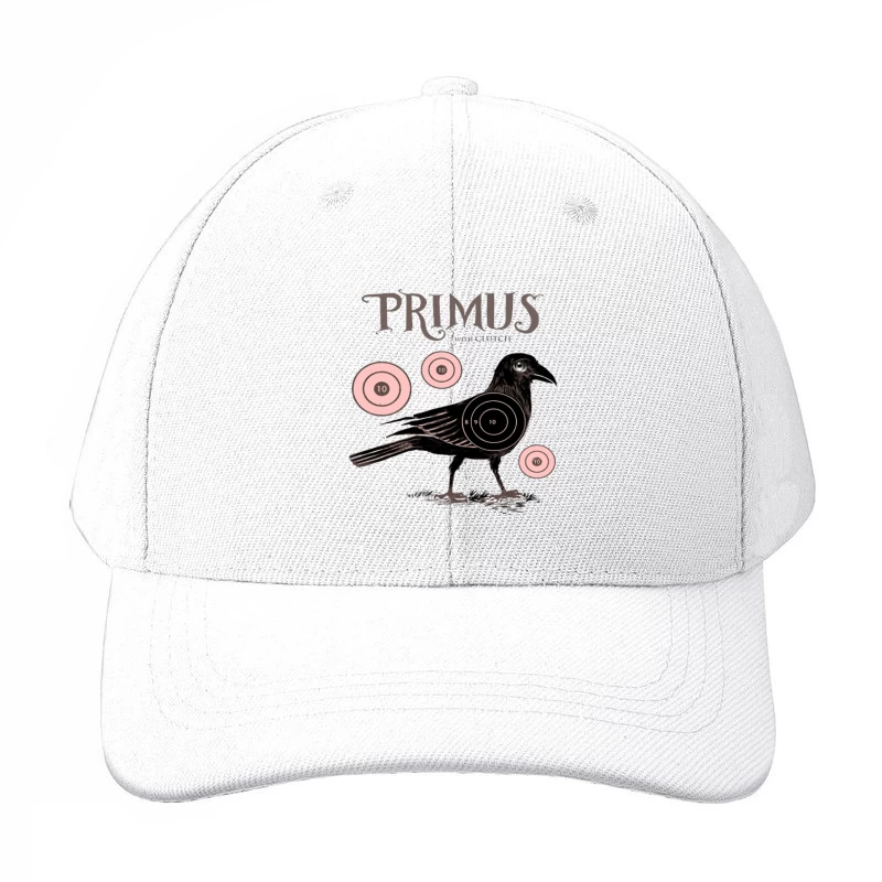 Vintage-Style Primus Concert Poster with Crow and Target Designs Baseball Cap