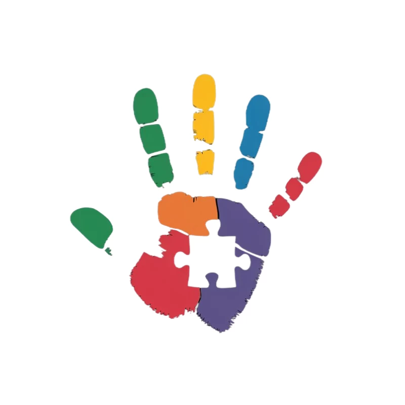 Colorful Handprint with Puzzle Piece: Symbol of Diversity and Autism Awareness Tapestry