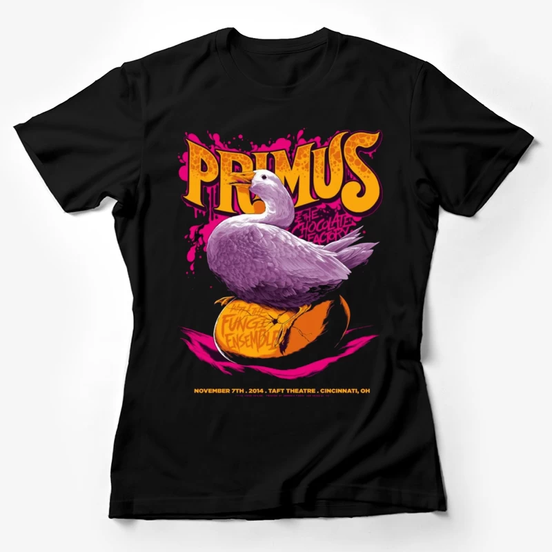 Primus Rock Band Concert Poster with Purple Duck Design Female T-Shirt