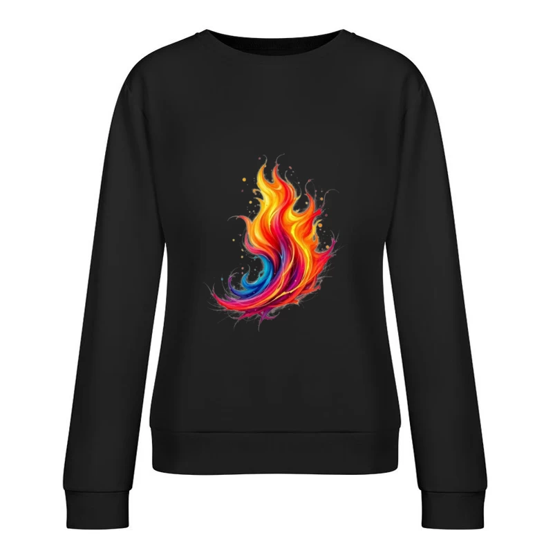 Vibrant Rainbow Flame Abstract Art Female Pullover Sweatshirt