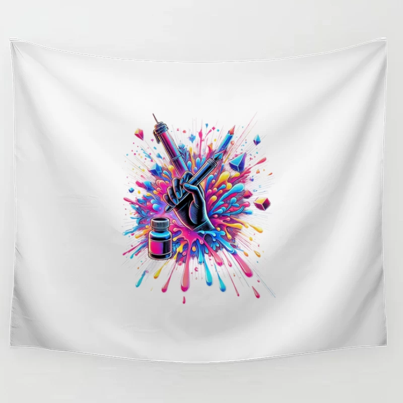 Artistic Medical Syringe with Vibrant Color Explosion Tapestry