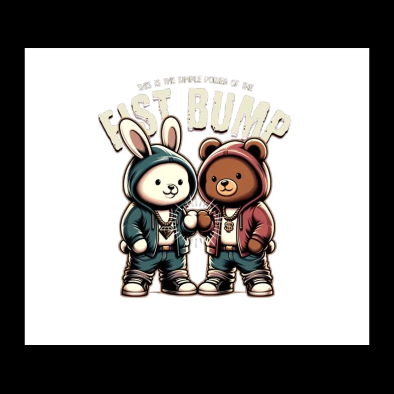 Cartoon Bunny and Bear Friends in Hip Hop Streetwear Sharing a Fist Bump Tapestry