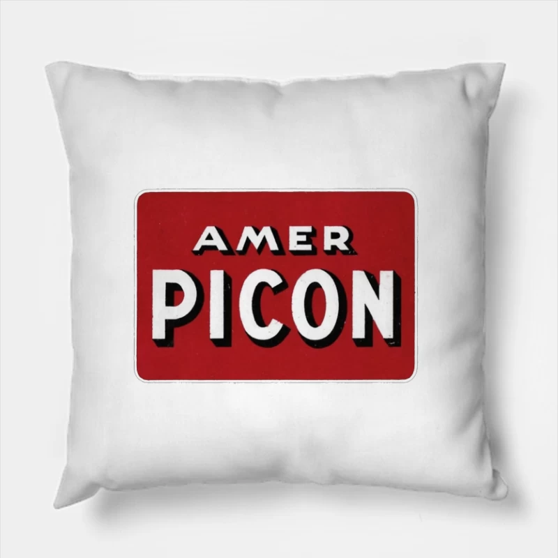 Vintage Amer Picon Logo Typography on Red Background Throw Pillow