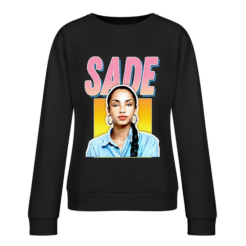 Stylized Pop Art Portrait with Pink "SADE" Text Female Pullover Sweatshirt