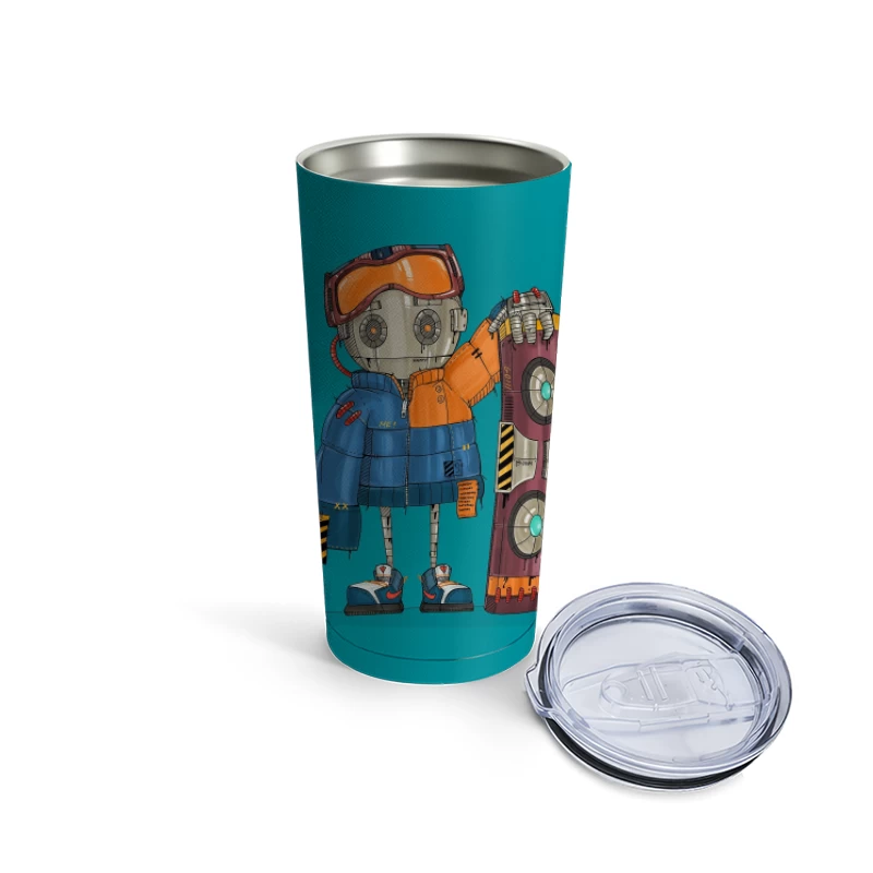 Cute Robot Skater with Futuristic Board Travel Mug