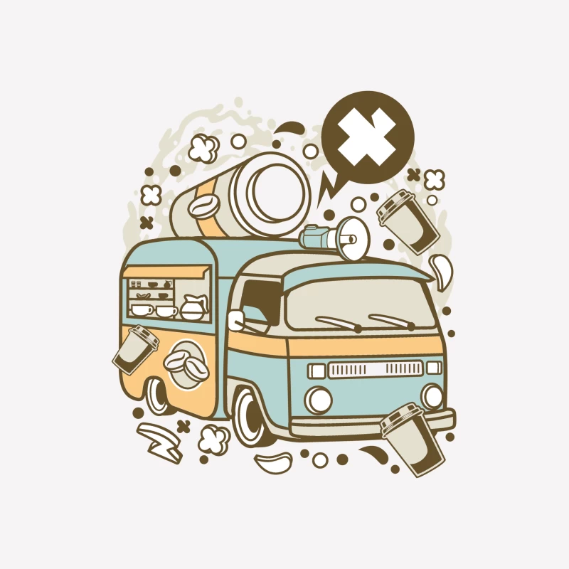 Van rétro avec café et accessoires Femme T-Shirt