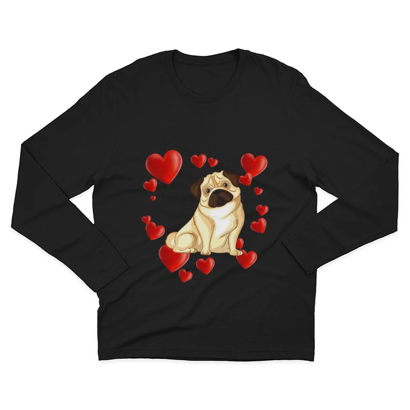 Chien adorable entouré de cœurs Homme Manches Longues T-Shirt