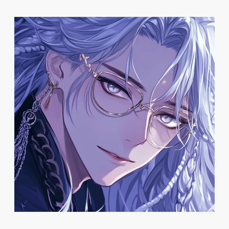 Ethereal Anime Male with Flowing Purple Hair and Glasses Throw Pillow