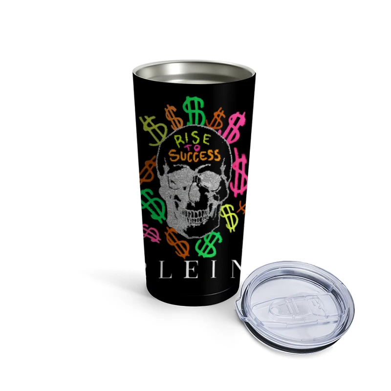 Colorful Skull Money Motivation Art: Rise to Success Travel Mug