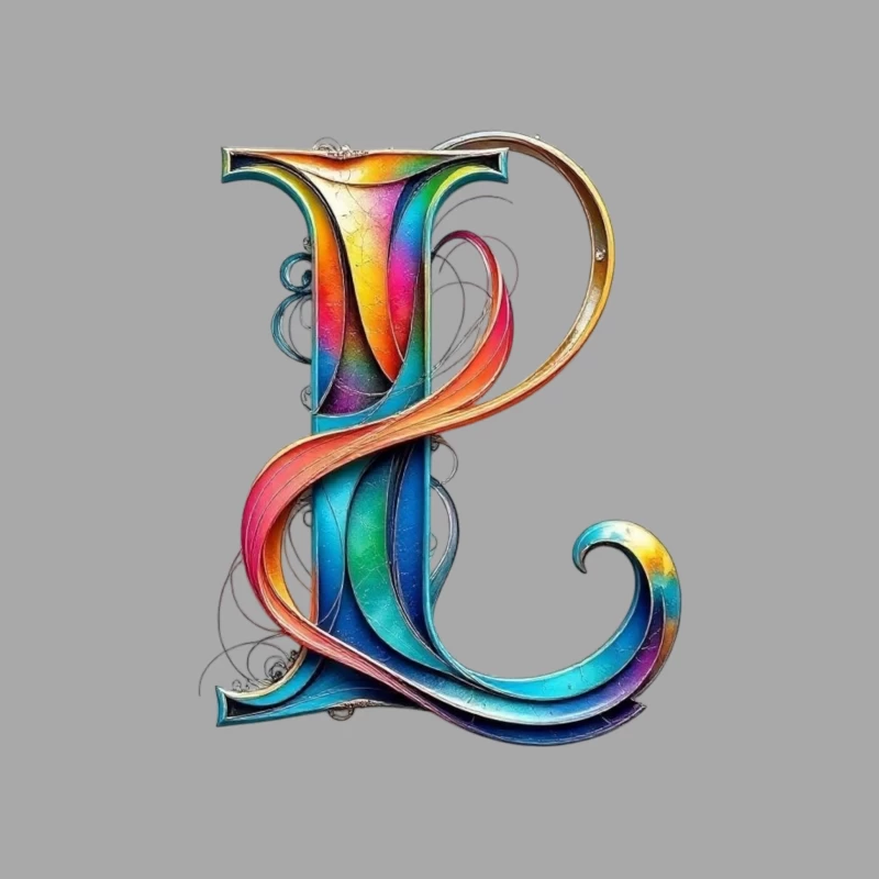 Ornate Rainbow Letter P with Decorative Swirls Male Pullover Hoodie