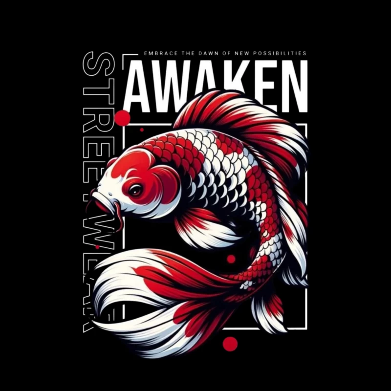 Koi Fish Art with Awakening Theme Throw Pillow