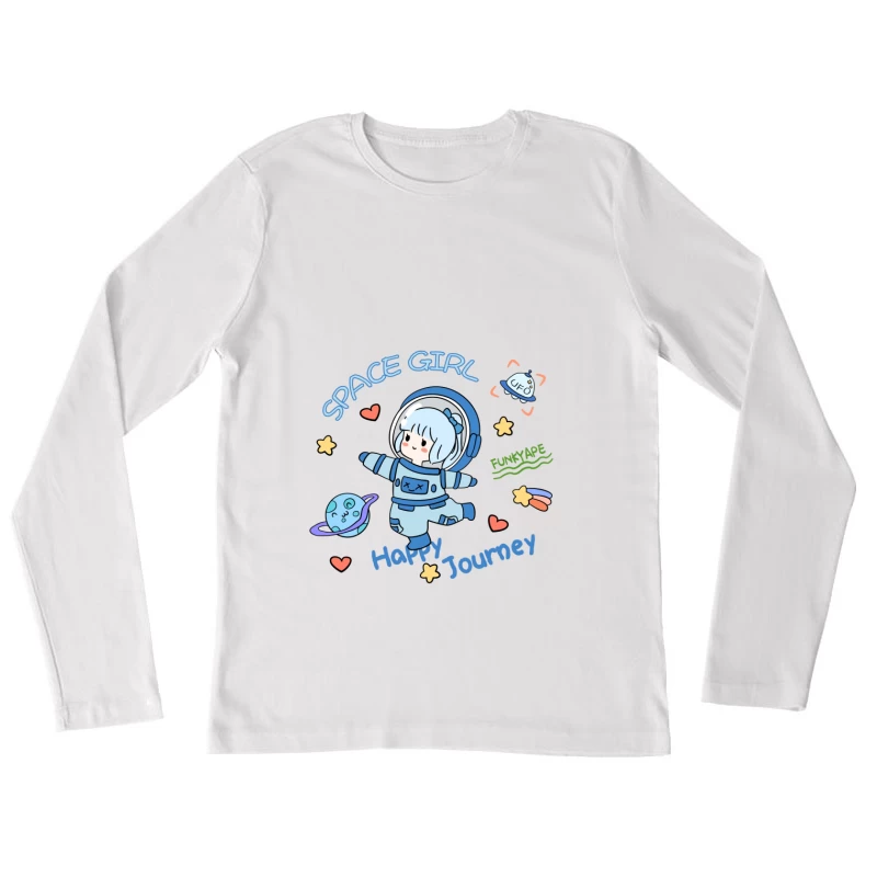 Fröhliche Reise mit dem Weltraummädchen Damen Langarm T-Shirt