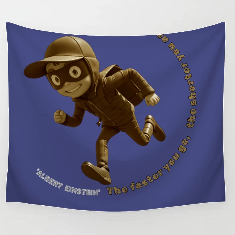 Vintage-Style Cartoon Runner with Mysterious Mask Tapestry