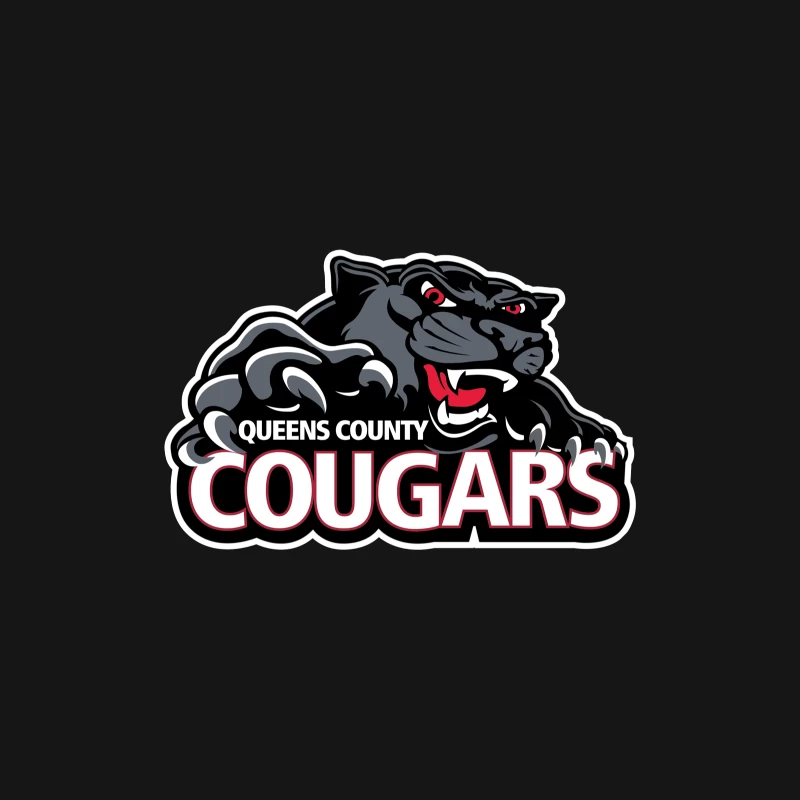 Queens County Cougars Sports Team Logo with Black Cougar Mascot Male Long Sleeve T-Shirt