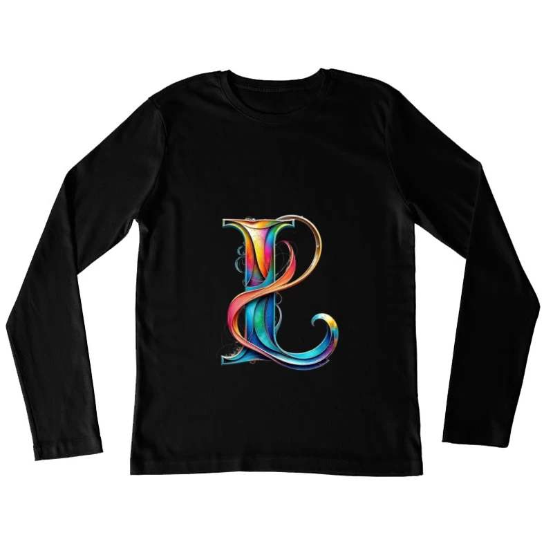 Ornate Rainbow Letter P with Decorative Swirls Female Long Sleeve T-Shirt