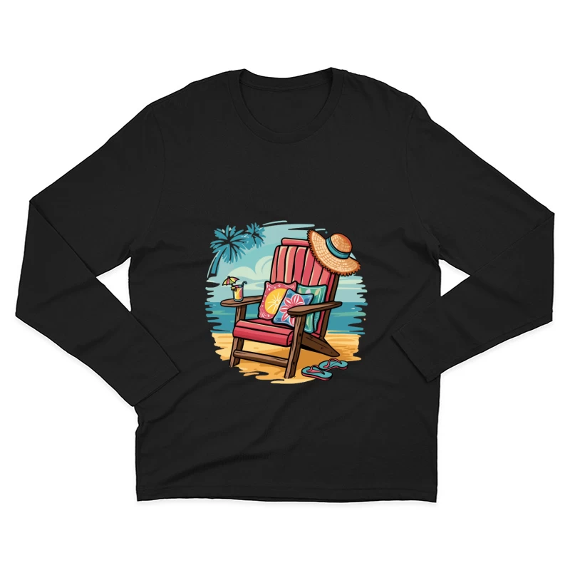 Relaxing Beach Scene with Chair and Accessories Male Long Sleeve T-Shirt