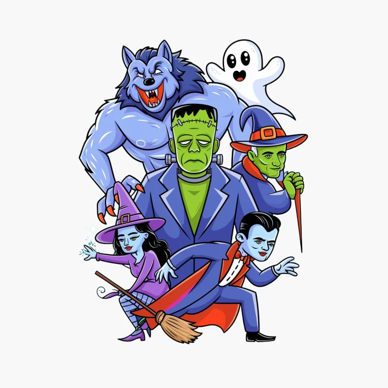 Classic Halloween Cartoon Monsters Group Cotton Tote Bag