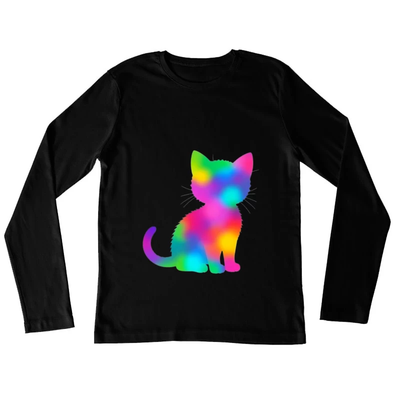 Rainbow Gradient Cat Silhouette Art Female Long Sleeve T-Shirt