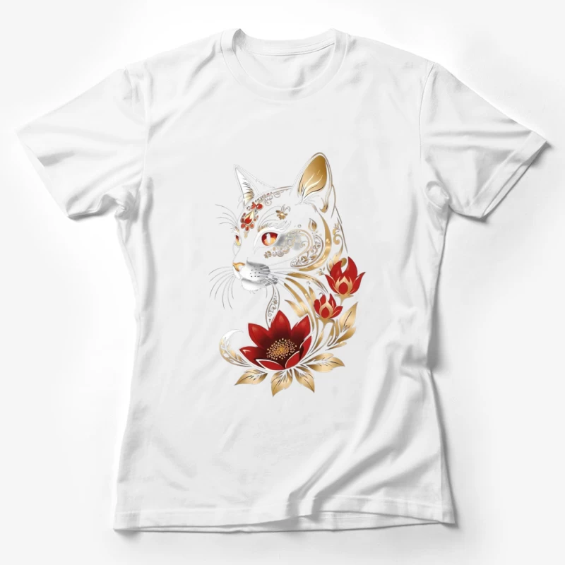 Decorative Black Cat with Flowers Female T-Shirt