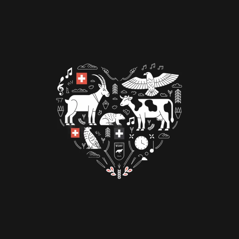 Swiss Heart: Minimalist National Icons in Line Art Female T-Shirt
