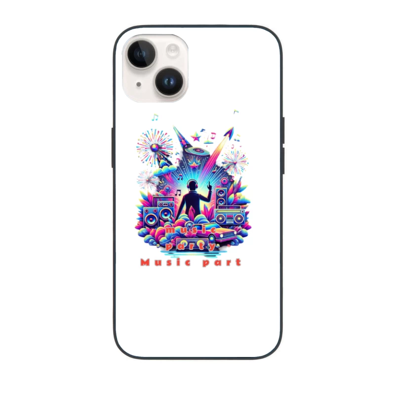 Neon Retro DJ Music Party Illustration iPhone Case