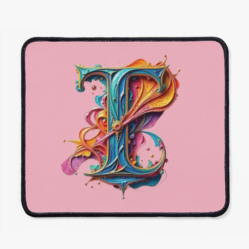 Ornate Colorful Letter T Typography with Decorative Flourishes Mouse Pad