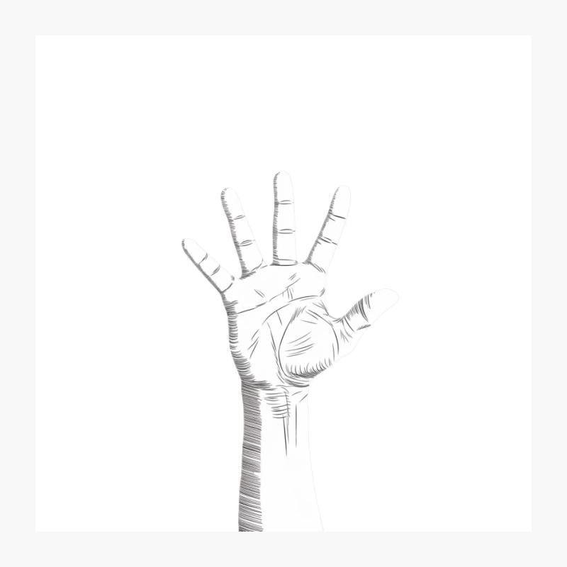 Artistic Monochrome Sketch of an Open Hand Pin