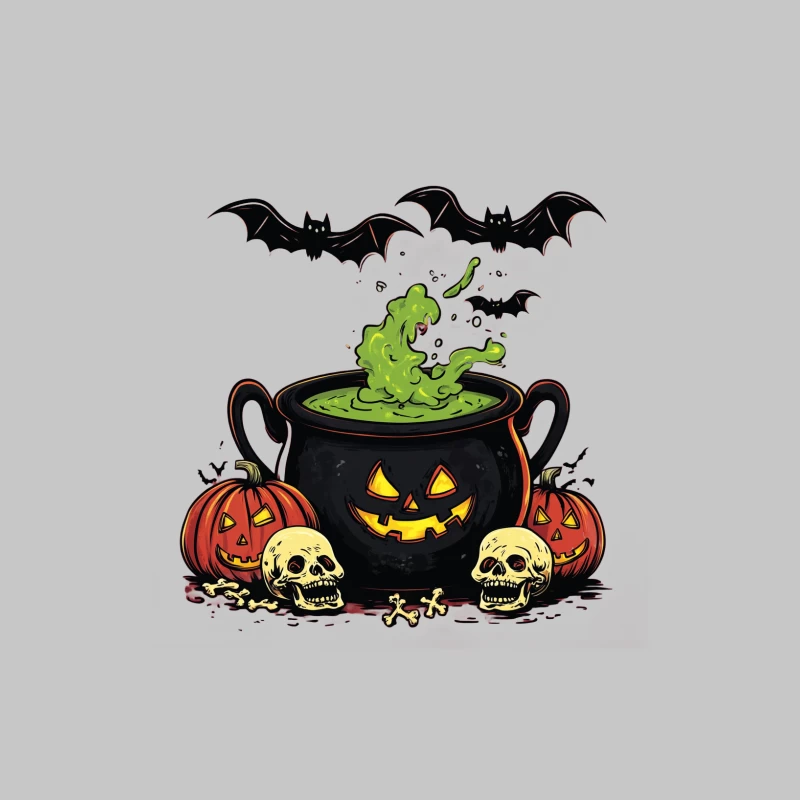 Spooky Halloween Cauldron with Bats, Pumpkins, and Skulls Female Long Sleeve T-Shirt