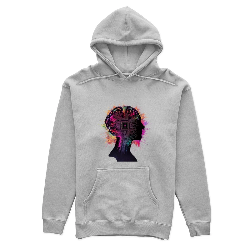 Digital Mind: AI Circuit Profile with Colorful Neural Splashes Female Pullover Hoodie