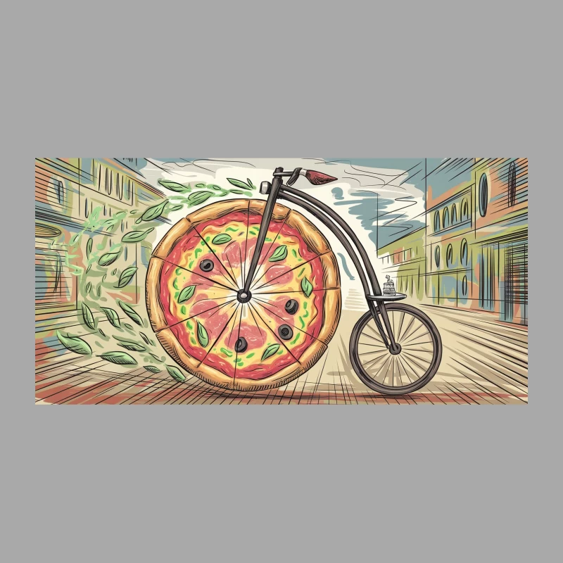 Surreal Pizza Bicycle: A Creative Culinary Ride Through City Streets Male Pullover Hoodie