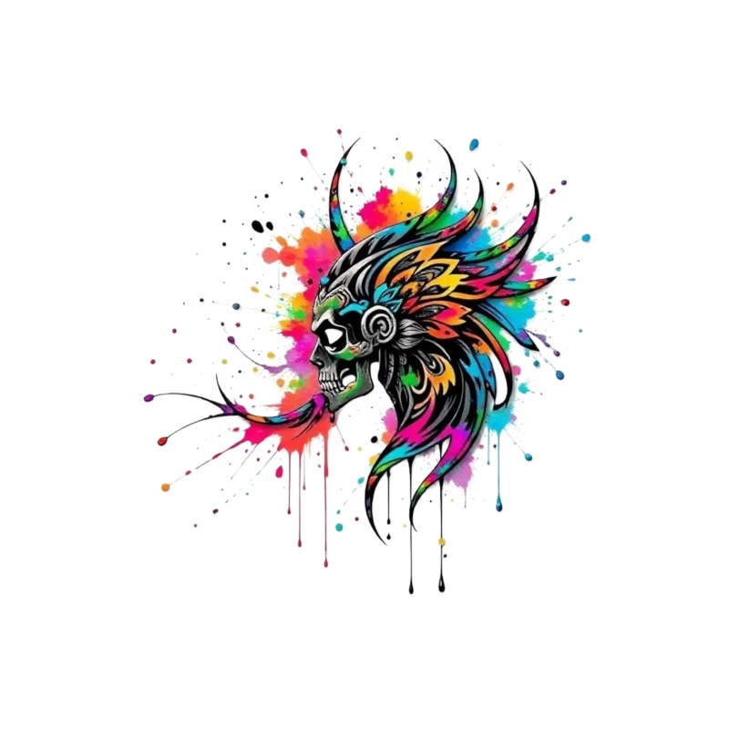 Colorful Tribal Skull Art Tapestry