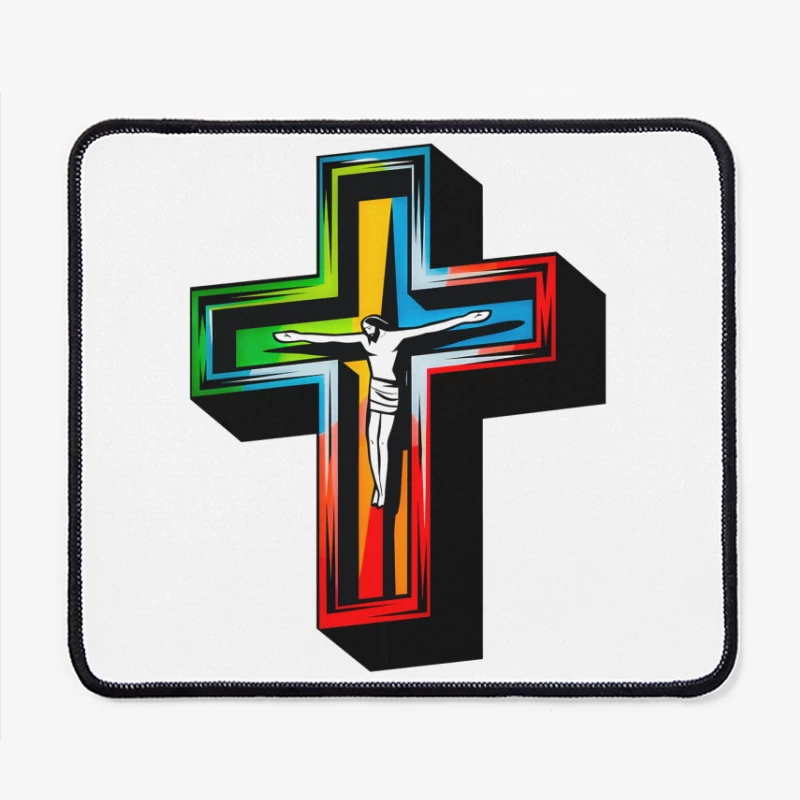 Colorful Modern Christian Cross with Crucifixion Mouse Pad