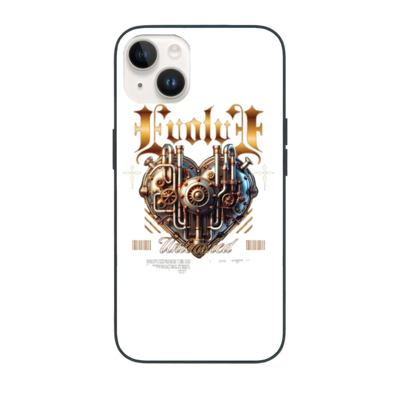 Steampunk Mechanical Heart with Gold Typography Design iPhone Case