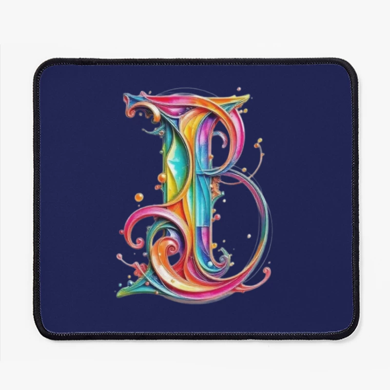 Ornate Rainbow Watercolor Letter B Typography Art Mouse Pad