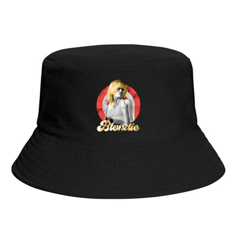 Stylized Music Portrait with Red Circle Backdrop Bucket Hat