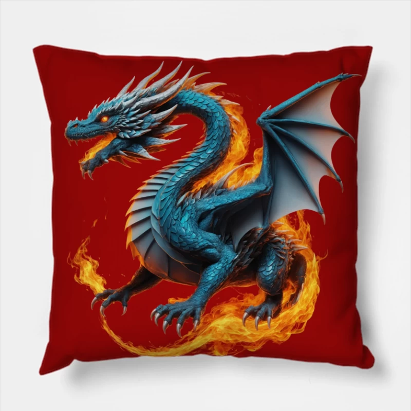 Mythical Fire-Breathing Dragon Throw Pillow